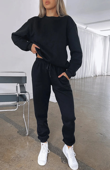 Fashion Women’s Tracksuit – Round Neck Hoodie with Lace-Up Pants