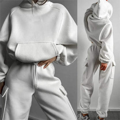 Autumn Winter Casual Outfit – Hoodie with Hood & Tied Waist Pants