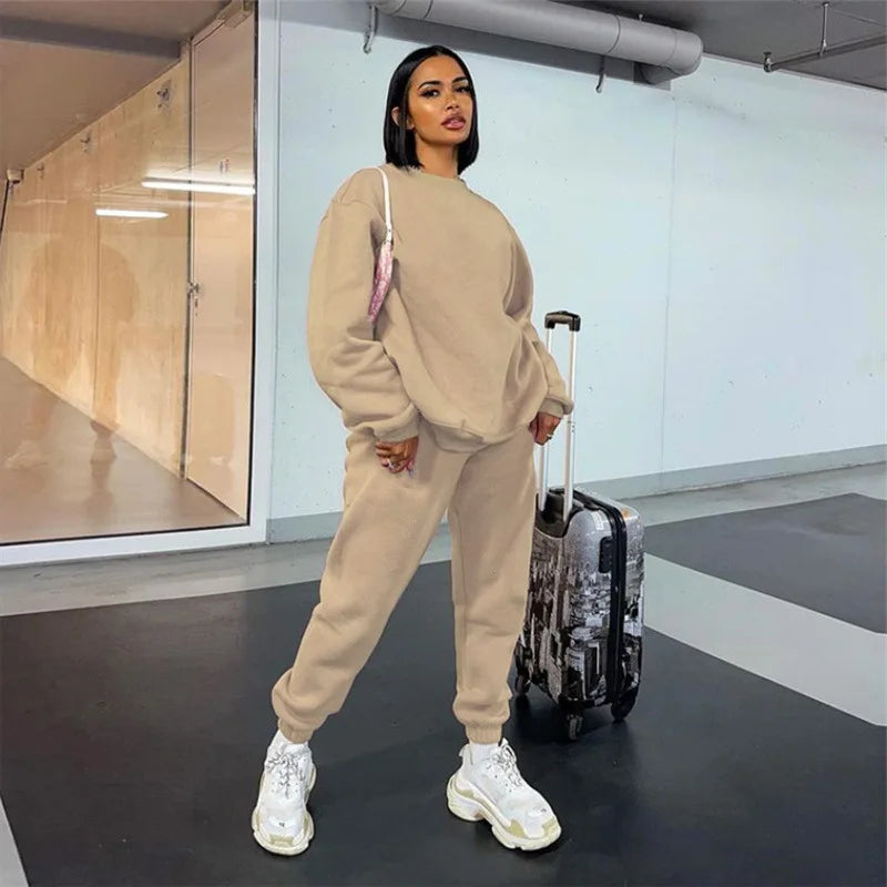 Fashion Women’s Tracksuit – Round Neck Hoodie with Lace-Up Pants