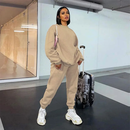 Fashion Women’s Tracksuit – Round Neck Hoodie with Lace-Up Pants