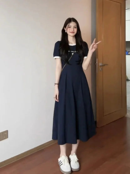 Elegant Korean Style Dress – Plus Size High Waist Summer A-Line Dress