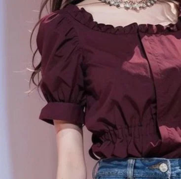 Chic & Trendy – Women’s Wine Red French Design Top