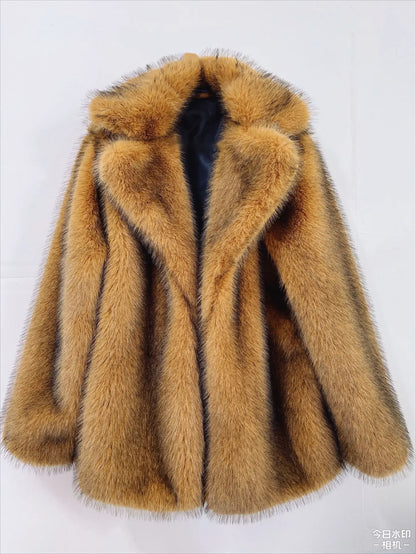 Plus Size Faux Fur Long Coat – Women’s Winter Thick Fluffy Jacket
