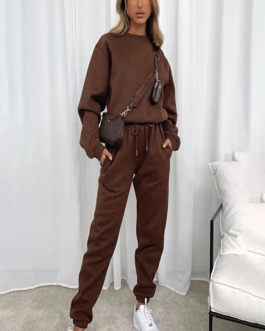 Fashion Women’s Tracksuit – Round Neck Hoodie with Lace-Up Pants
