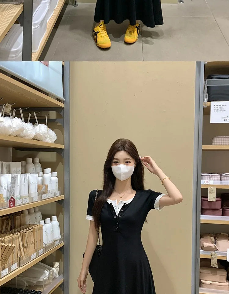 Women’s Stylish Summer Dress – Slim Belly Covering Fake Two-Piece