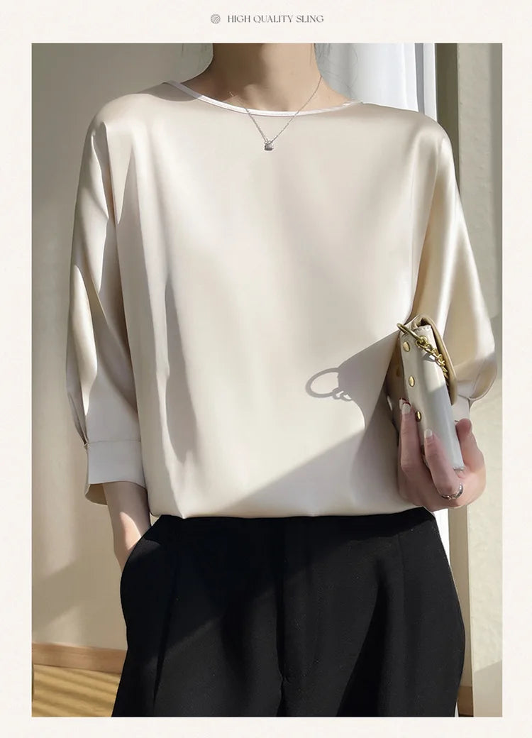 Elegant & Lightweight – Women’s Satin Silk Half-Sleeve Tee 2025