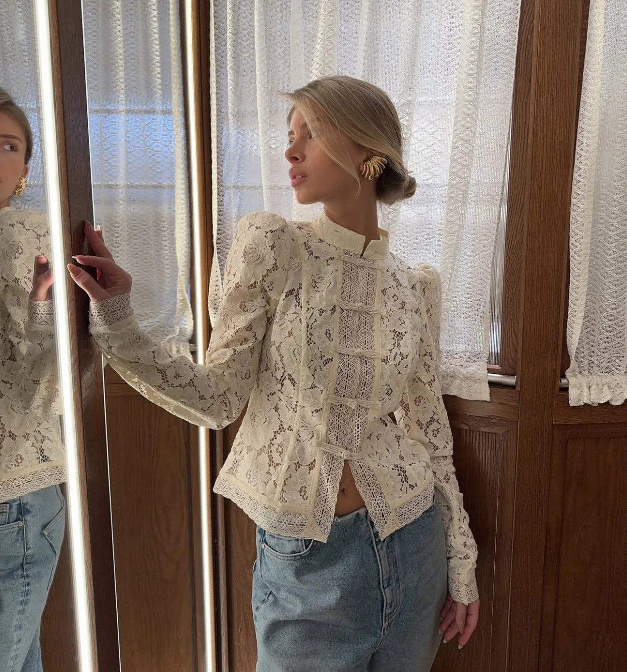 Fashion Commute Top – Hollow Out Lace See-Through Shirt