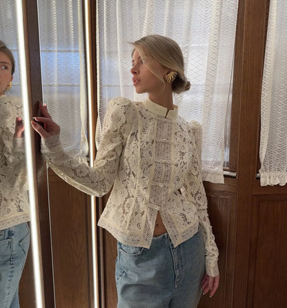 Fashion Commute Top – Hollow Out Lace See-Through Shirt