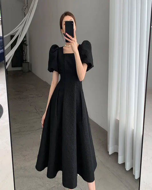 Elegant One-Piece Dress – Classy Black Vintage Midi Dress