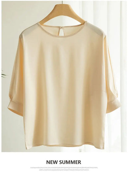 Elegant & Lightweight – Women’s Satin Silk Half-Sleeve Tee 2025