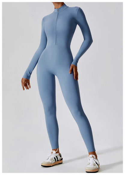 Women's Jumpsuits One-Piece Suit Zipper Long Sleeved Yoga Set Gym Push Up Workout Clothes Fitness Bodysuit Sportswear Tracksuit