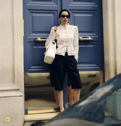 Fashion Commute Top – Hollow Out Lace See-Through Shirt