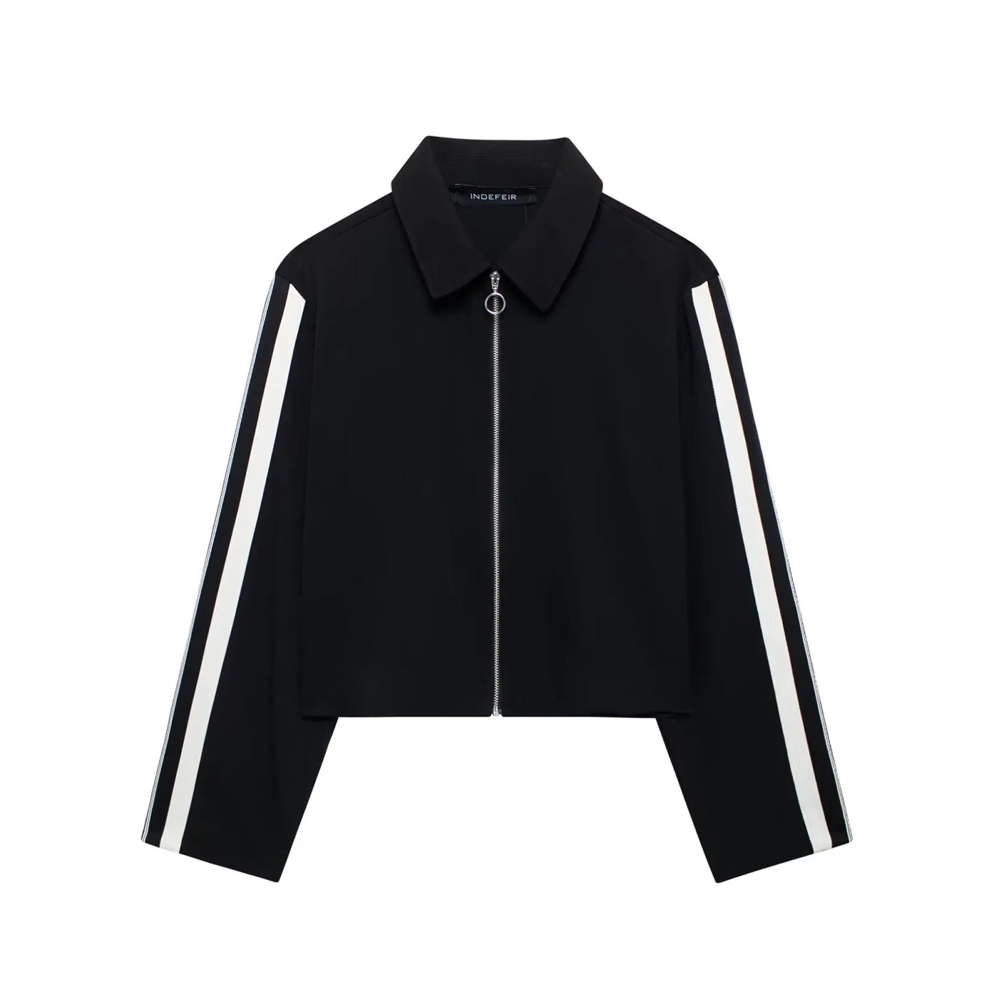 TRAFZA Vintage Women’s Outfit – Short Black Jacket & Black White Patchwork Pants