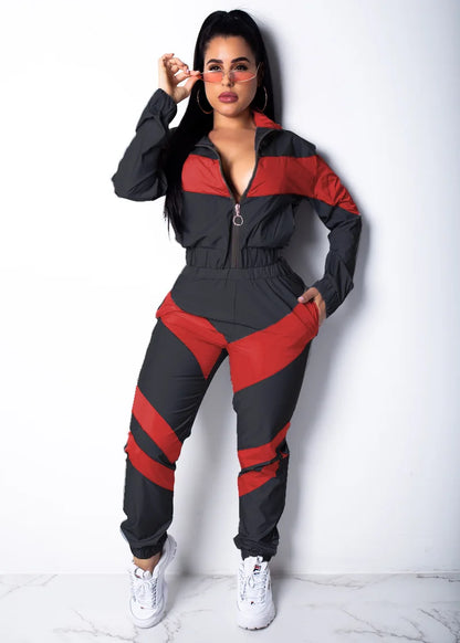 Casual Sports Set – Women’s Color-Block Windbreaker with Joggers