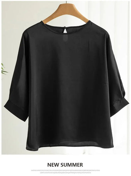 Elegant & Lightweight – Women’s Satin Silk Half-Sleeve Tee 2025