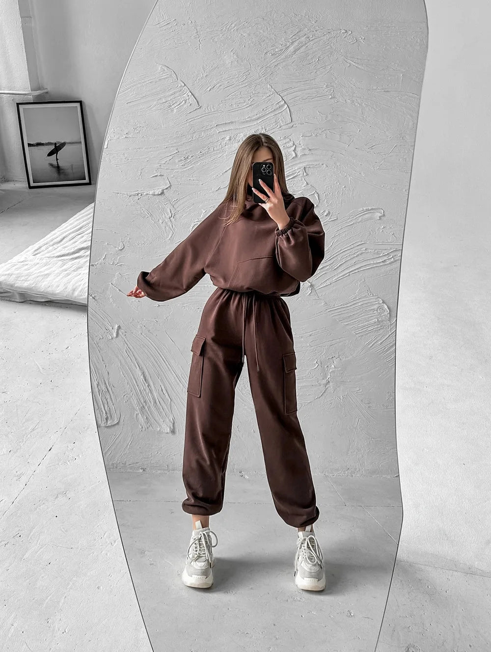 Autumn Winter Casual Outfit – Hoodie with Hood & Tied Waist Pants
