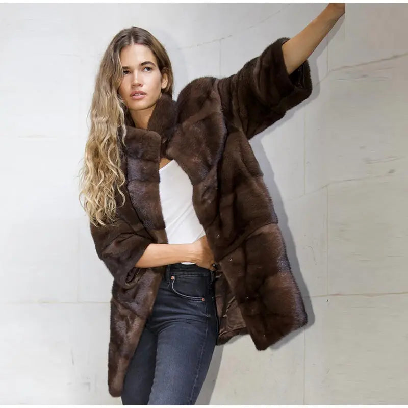 Brown Real Fur Coat – 6-Way Convertible Multi-Length Women’s Overcoat
