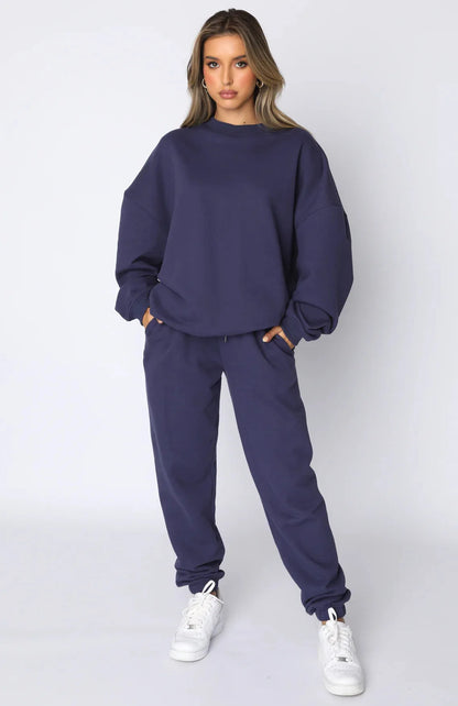 Fashion Women’s Tracksuit – Round Neck Hoodie with Lace-Up Pants