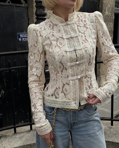 Fashion Commute Top – Hollow Out Lace See-Through Shirt