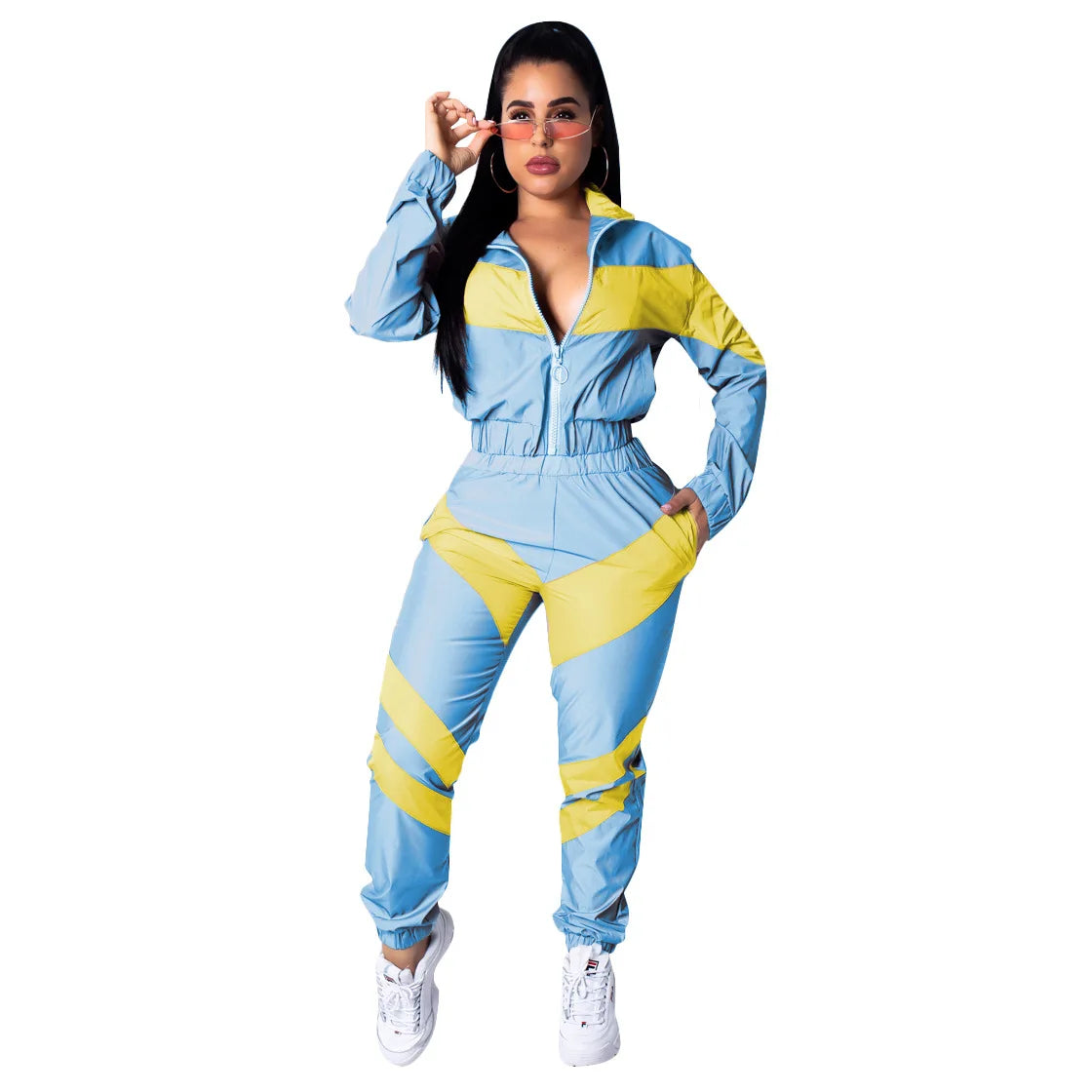 Casual Sports Set – Women’s Color-Block Windbreaker with Joggers