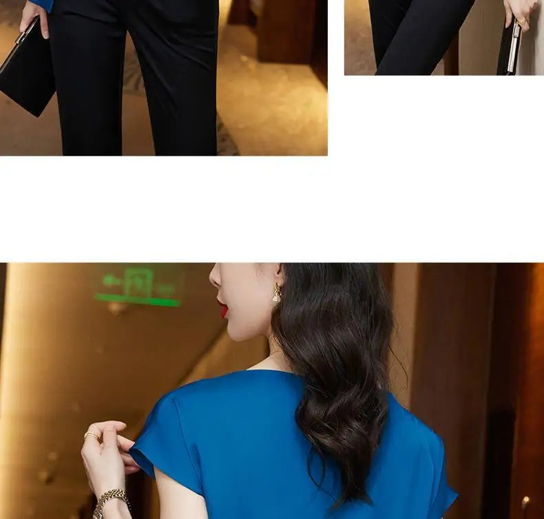 Chic Summer Top – Women’s Short Sleeve Satin Chiffon Blouse