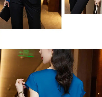 Chic Summer Top – Women’s Short Sleeve Satin Chiffon Blouse