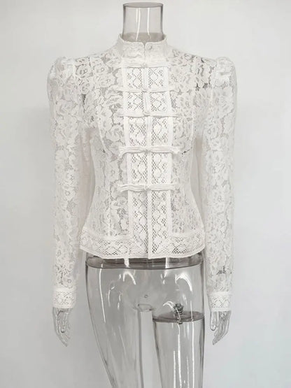 Fashion Commute Top – Hollow Out Lace See-Through Shirt