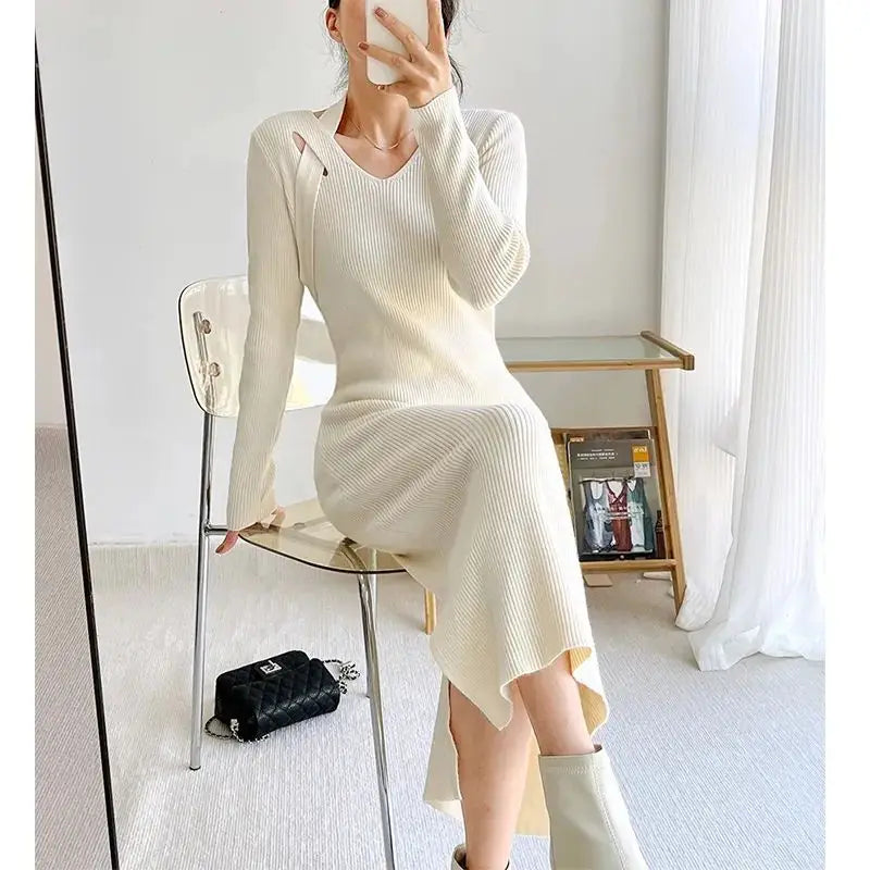 Street Style Winter Dress – Women’s Slim Halter Knit Long Skirt