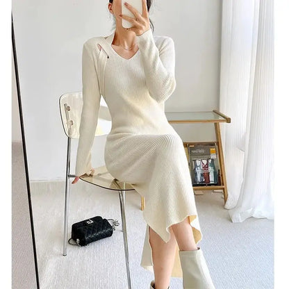 Street Style Winter Dress – Women’s Slim Halter Knit Long Skirt