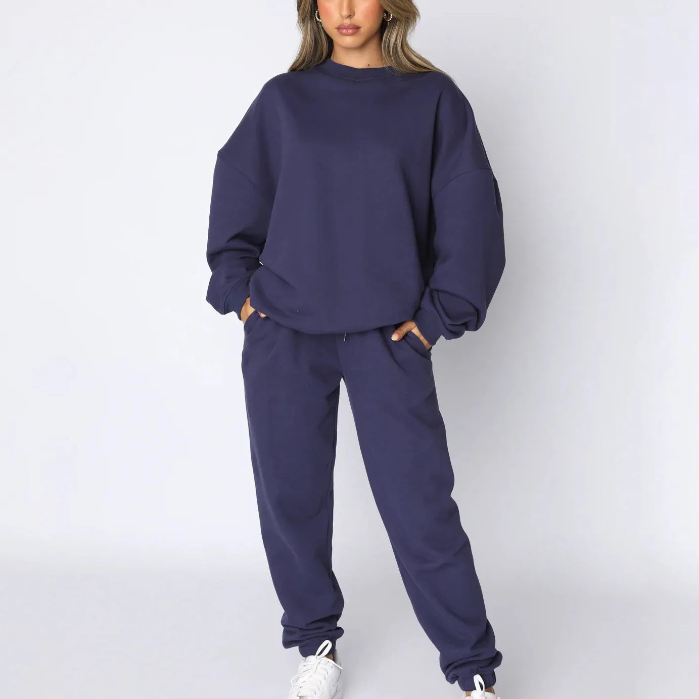 Fashion Women’s Tracksuit – Round Neck Hoodie with Lace-Up Pants