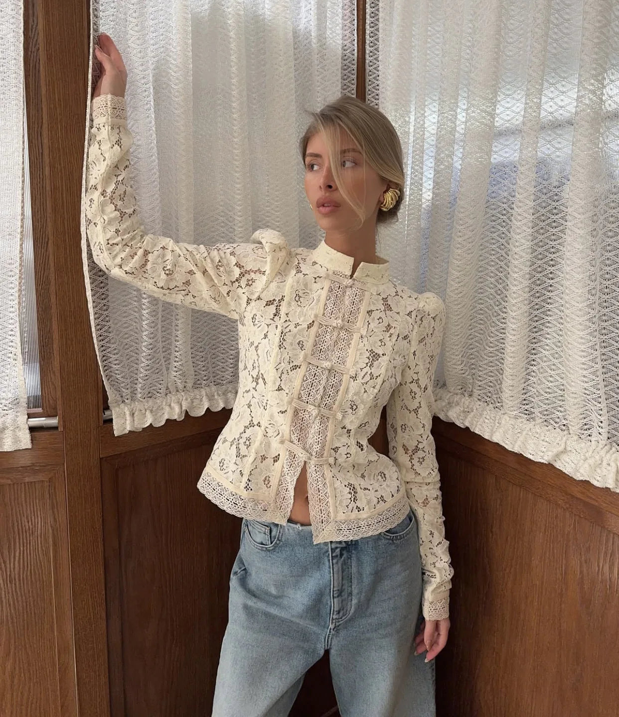 Fashion Commute Top – Hollow Out Lace See-Through Shirt