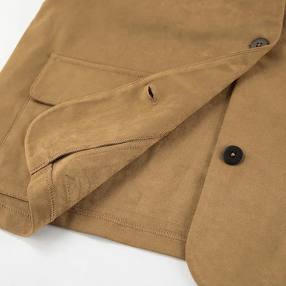 Women’s Casual Suede Jacket – Long Sleeve Solid Lapel Autumn Coat