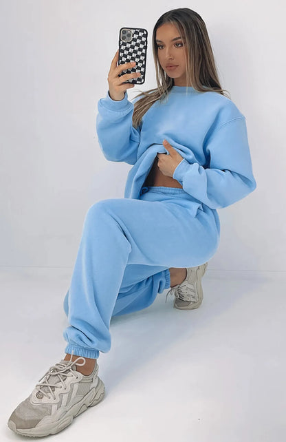 Fashion Women’s Tracksuit – Round Neck Hoodie with Lace-Up Pants