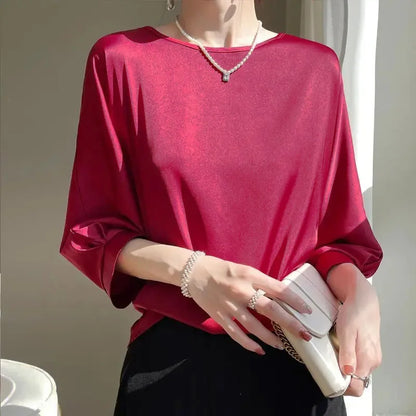 Elegant & Lightweight – Women’s Satin Silk Half-Sleeve Tee 2025
