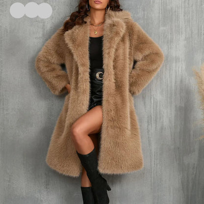 Plus Size Faux Fur Long Coat – Women’s Winter Thick Fluffy Jacket