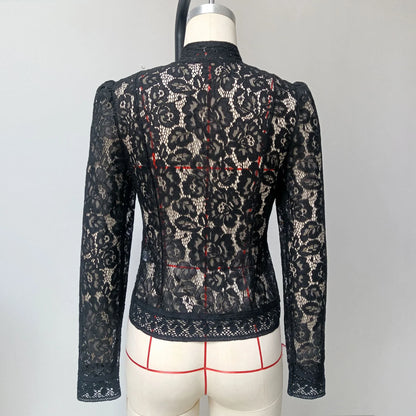 Fashion Commute Top – Hollow Out Lace See-Through Shirt