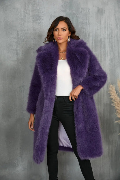 Plus Size Faux Fur Long Coat – Women’s Winter Thick Fluffy Jacket
