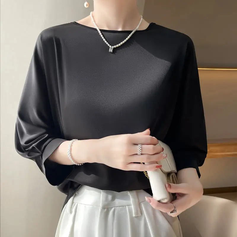 Elegant & Lightweight – Women’s Satin Silk Half-Sleeve Tee 2025