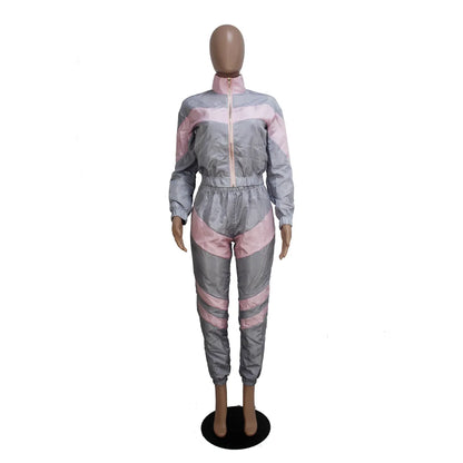 Casual Sports Set – Women’s Color-Block Windbreaker with Joggers