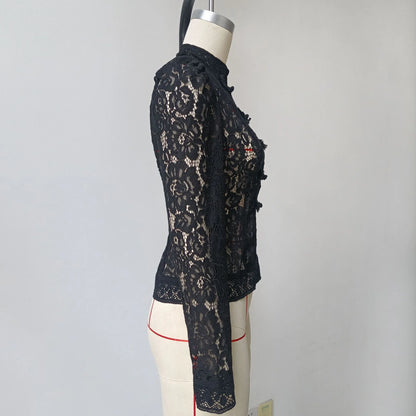 Fashion Commute Top – Hollow Out Lace See-Through Shirt