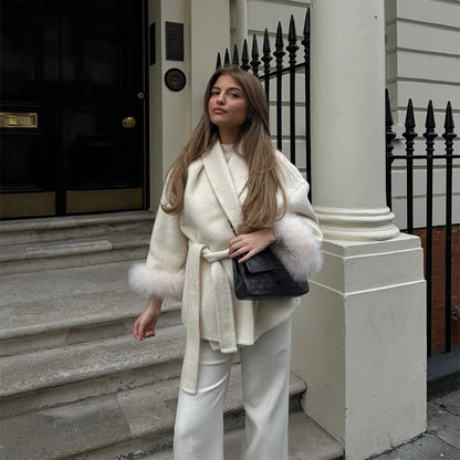 Elegant Woolen Coat – Women’s Full Sleeve Loose Short Coat with Belt