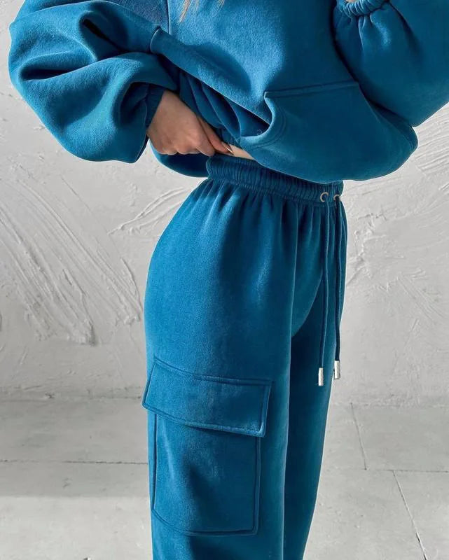 Autumn Winter Casual Outfit – Hoodie with Hood & Tied Waist Pants
