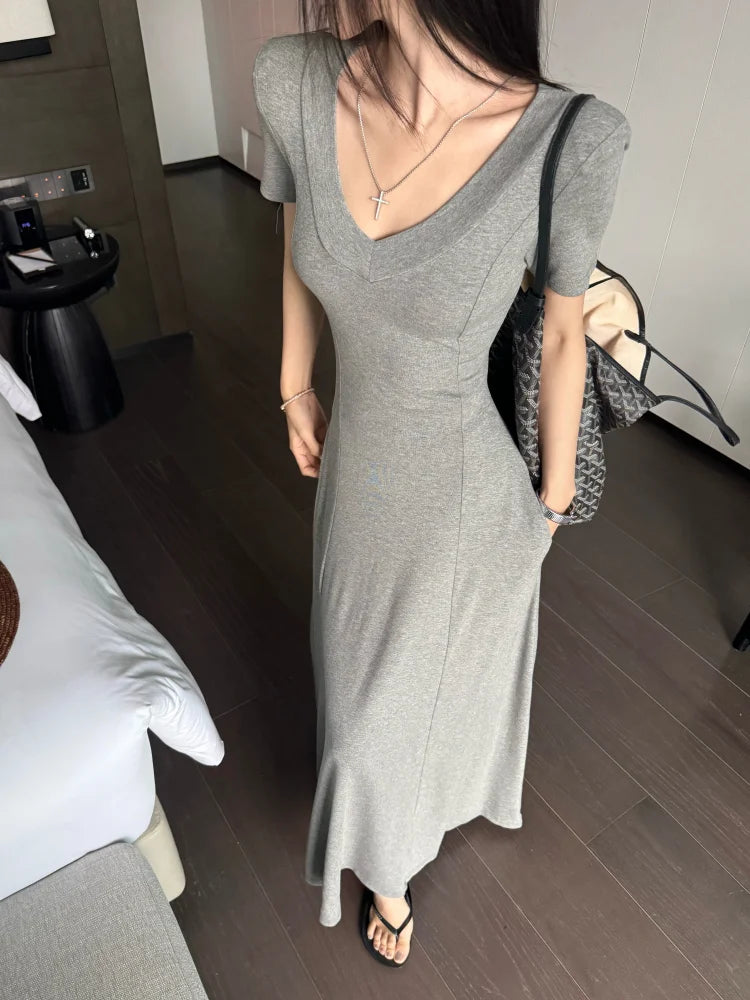 Street Style Women’s Dress – Slimming V-Neck High Waist A-Line Dress