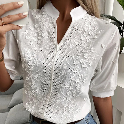 Limited Edition – Hollow-Out V-Neck Cotton Top for Women