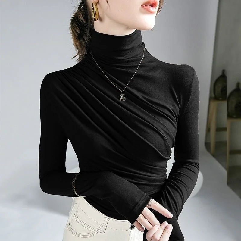 Elegant & Chic – 2023 Pleated High Neck Blouse for Women