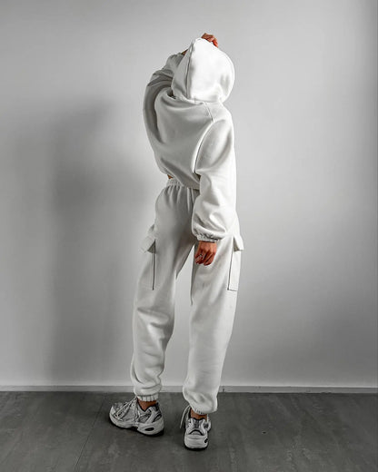 Autumn Winter Casual Outfit – Hoodie with Hood & Tied Waist Pants