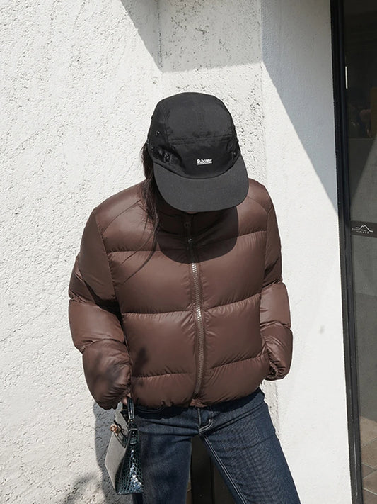 Elegant Solid Color Winter Jacket – Short Cozy Coat with Pockets
