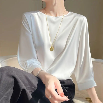 Elegant & Lightweight – Women’s Satin Silk Half-Sleeve Tee 2025