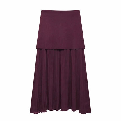 Wine Red Knitted Vest & High Waist Long Skirt – TRAFZA 2025 Women’s Set