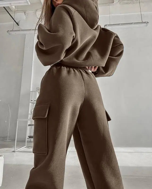 Autumn Winter Casual Outfit – Hoodie with Hood & Tied Waist Pants